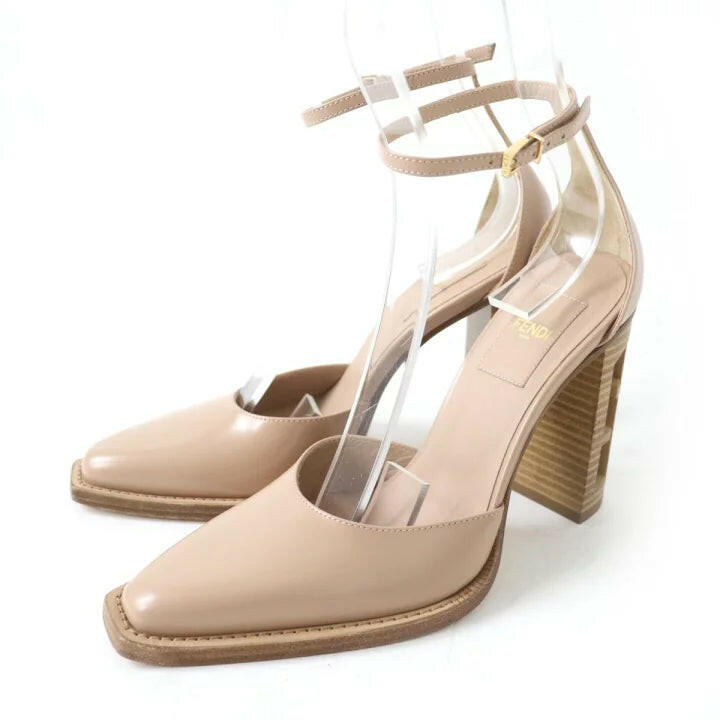 Fendi Taupe Beige Ankle Strap High Heel Shoes Size 35.