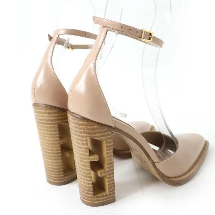 Fendi Taupe Beige Ankle Strap High Heel Shoes Size 35.