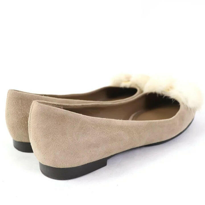 Salvatore Ferragamo Beige Fur Trim Ballet Flats, Size 5.5.