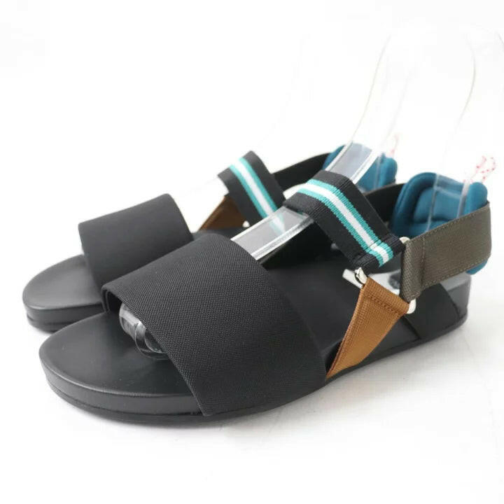 Fendi Women's Black Canvas Sandal with Multi-Color Straps, Size 35.