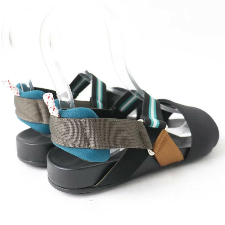 Fendi Women's Black Canvas Sandal with Multi-Color Straps, Size 35.