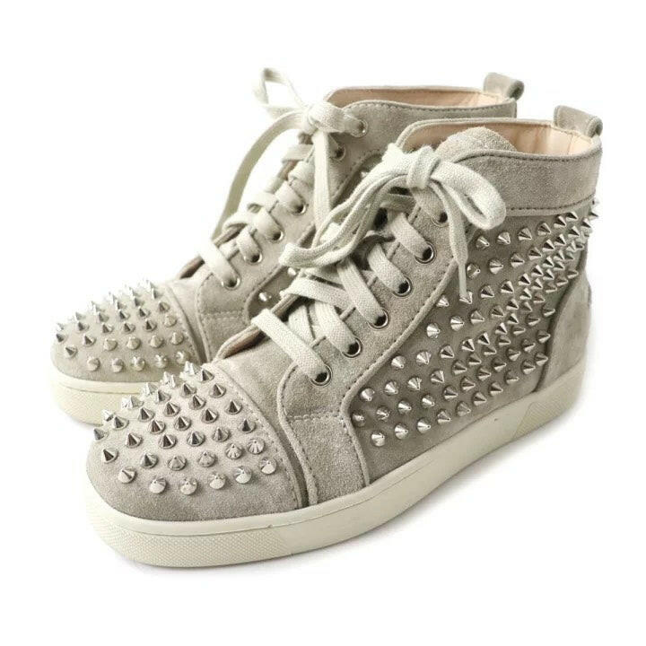 Christian Louboutin Grey Suede Studded High-Top Sneakers Size 36.