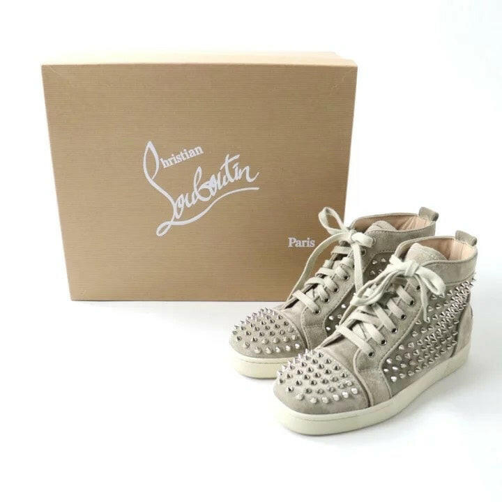 Christian Louboutin Grey Suede Studded High-Top Sneakers Size 36.