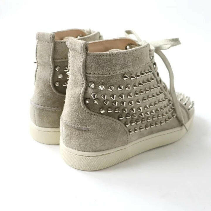 Christian Louboutin Grey Suede Studded High-Top Sneakers Size 36.