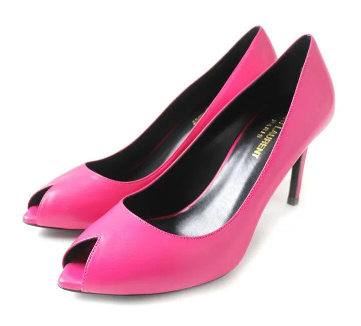 Saint Laurent Paris Pink Peep Toe Pumps - Size 38.