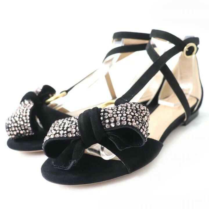 Chloe Black Bow-Embellished Suede Sandals - Size 9.