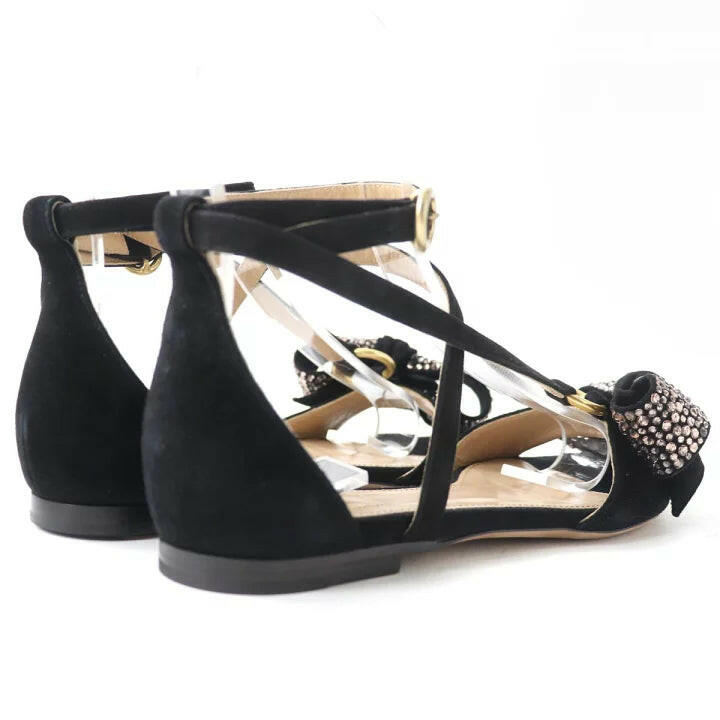 Chloe Black Bow-Embellished Suede Sandals - Size 9.