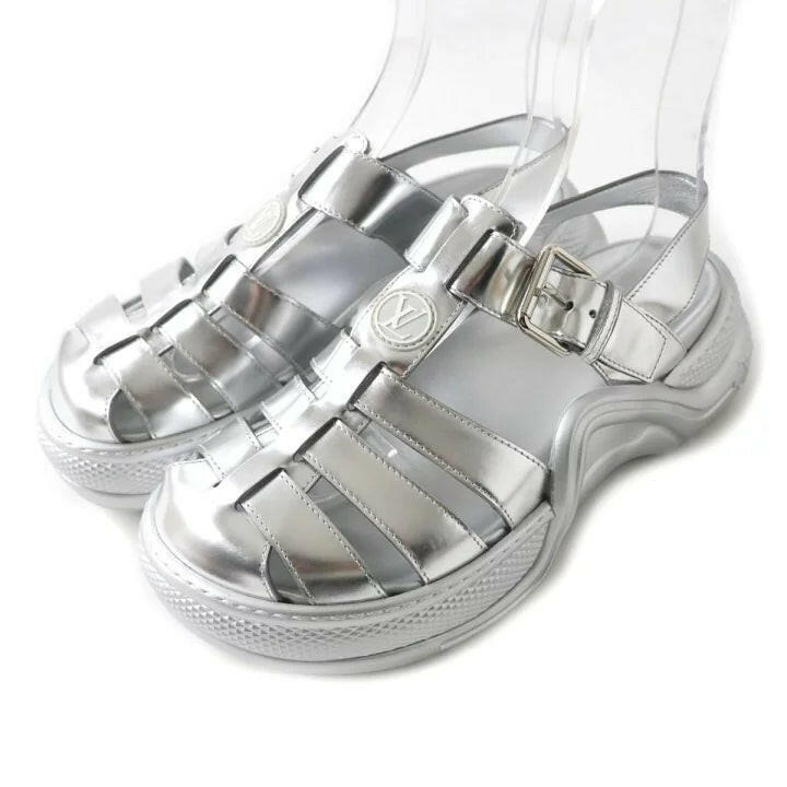 Louis Vuitton Women's Silver Gladiator Sandals, Size 37.