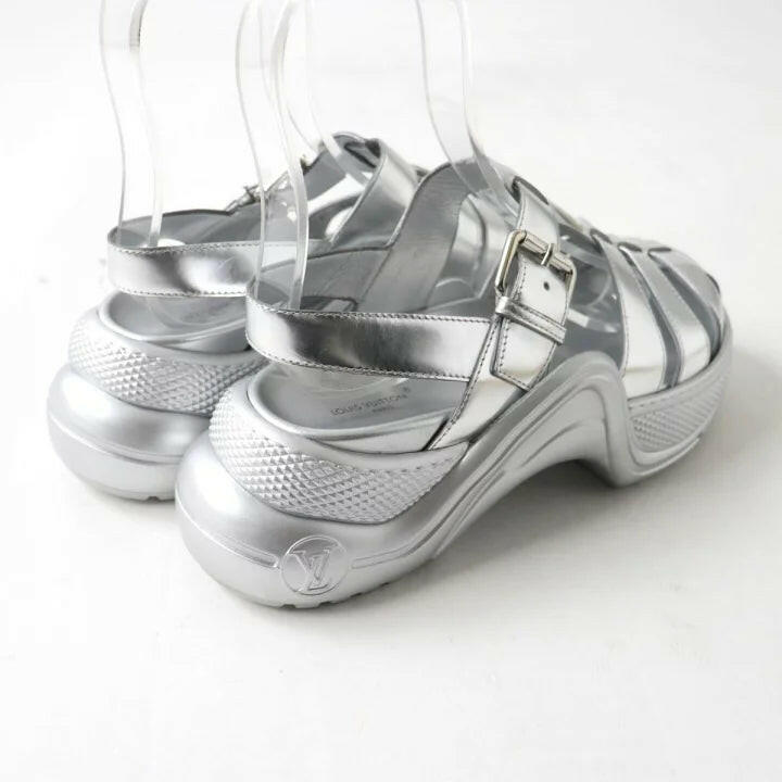 Louis Vuitton Women's Silver Gladiator Sandals, Size 37.