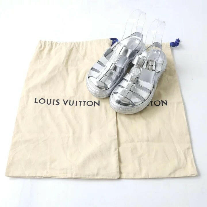 Louis Vuitton Women's Silver Gladiator Sandals, Size 37.