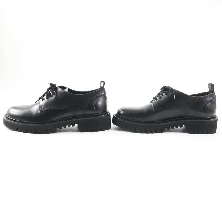 Valentino Black Leather Lace-Up Derby Shoes - Size 37.5.