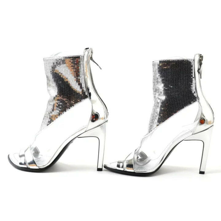 Louis Vuitton Silver Sequin Open Toe High Heel Sandals, Size 35.5.