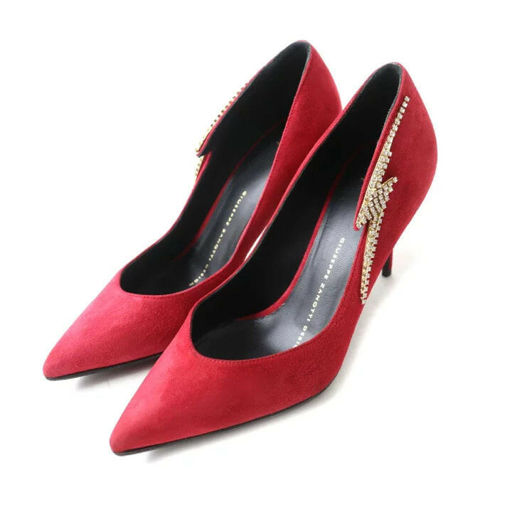 Giuseppe Zanotti Red Pointed Toe Heels with Crystal Embellishments Size 35.