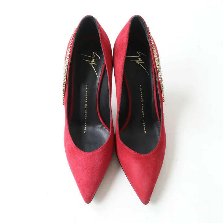 Giuseppe Zanotti Red Pointed Toe Heels with Crystal Embellishments Size 35.