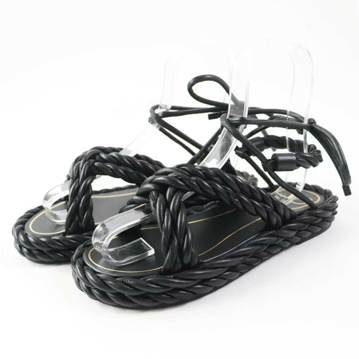 Valentino Garavani Black Braided Leather Sandals Size 36.