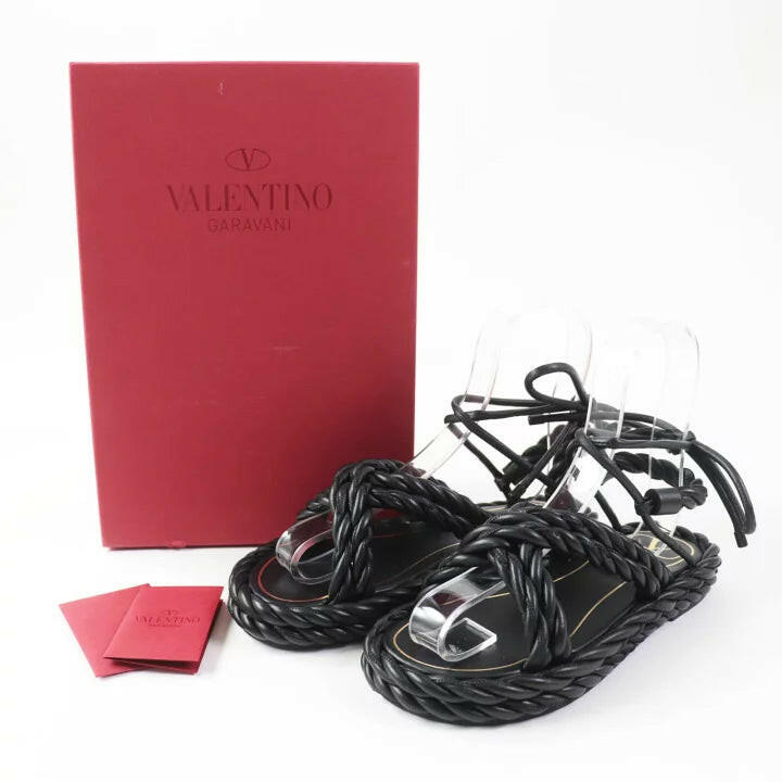 Valentino Garavani Black Braided Leather Sandals Size 36.