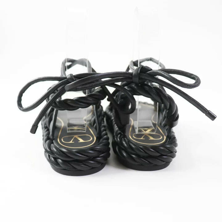 Valentino Garavani Black Braided Leather Sandals Size 36.