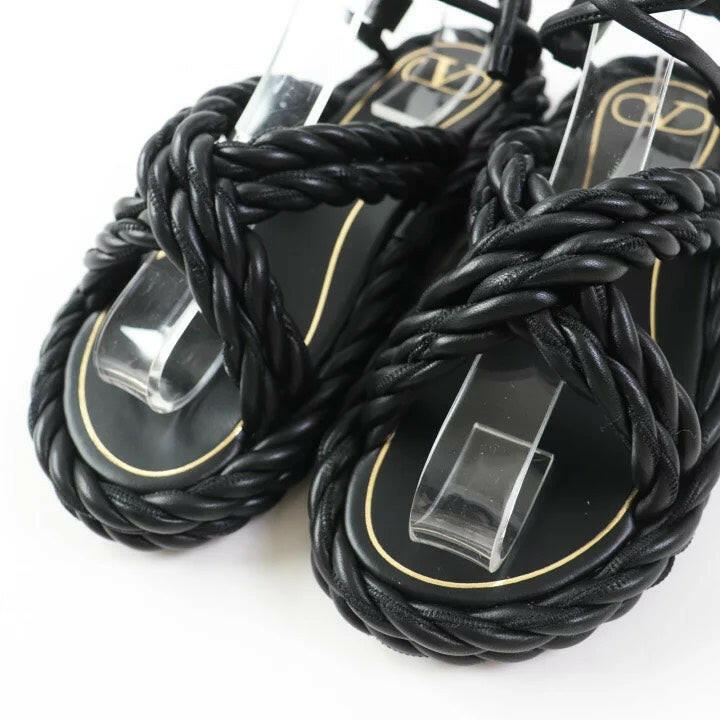 Valentino Garavani Black Braided Leather Sandals Size 36.