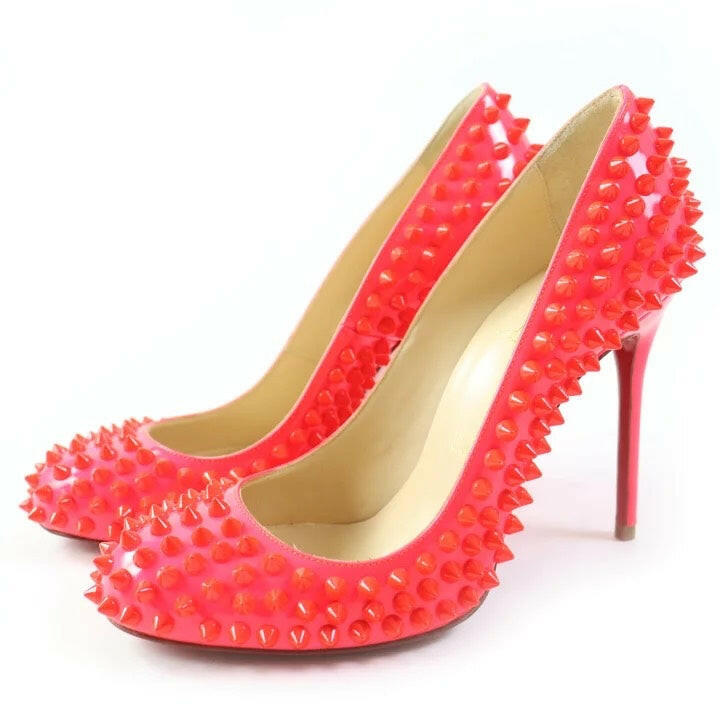 Christian Louboutin Pigalle Spikes Patent Leather Pink Heels Size 36.5.