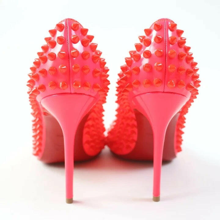 Christian Louboutin Pigalle Spikes Patent Leather Pink Heels Size 36.5.