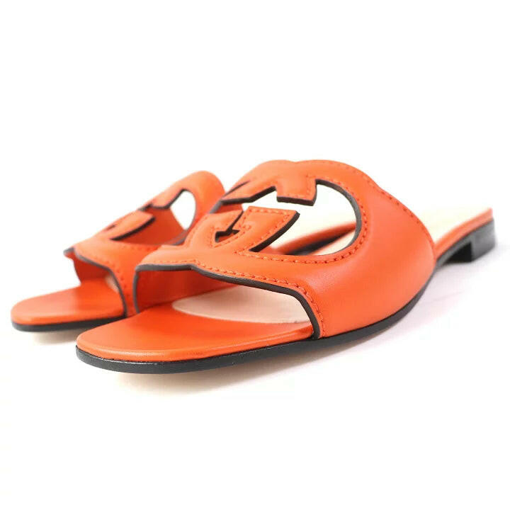 Gucci Orange Leather Slide Sandals - Size 36.