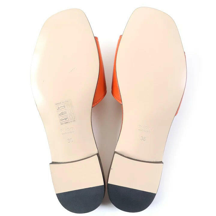 Gucci Orange Leather Slide Sandals - Size 36.