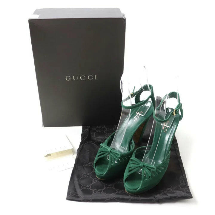 Gucci Green Suede Strappy Open Toe Heels Size 36C.