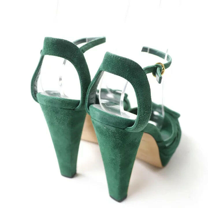 Gucci Green Suede Strappy Open Toe Heels Size 36C.