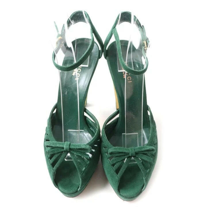 Gucci Green Suede Strappy Open Toe Heels Size 36C.