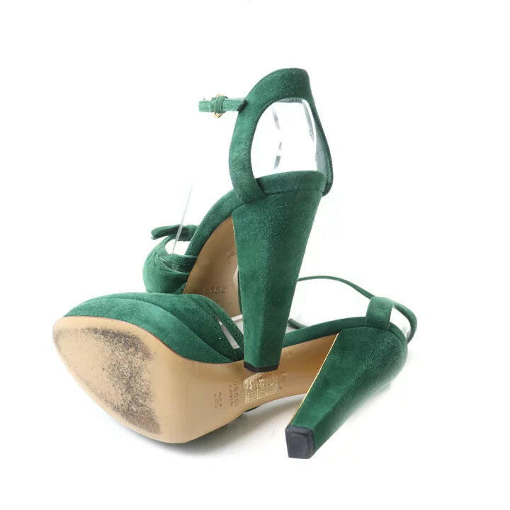 Gucci Green Suede Strappy Open Toe Heels Size 36C.