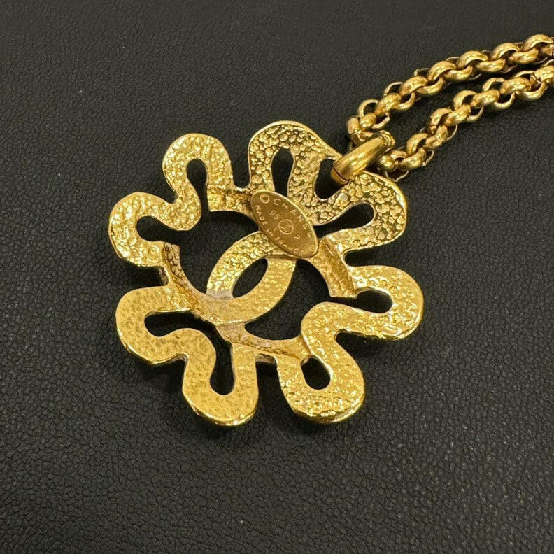 Chanel Vintage Gold Flower Pendant Necklace, 18-Inch Chain.