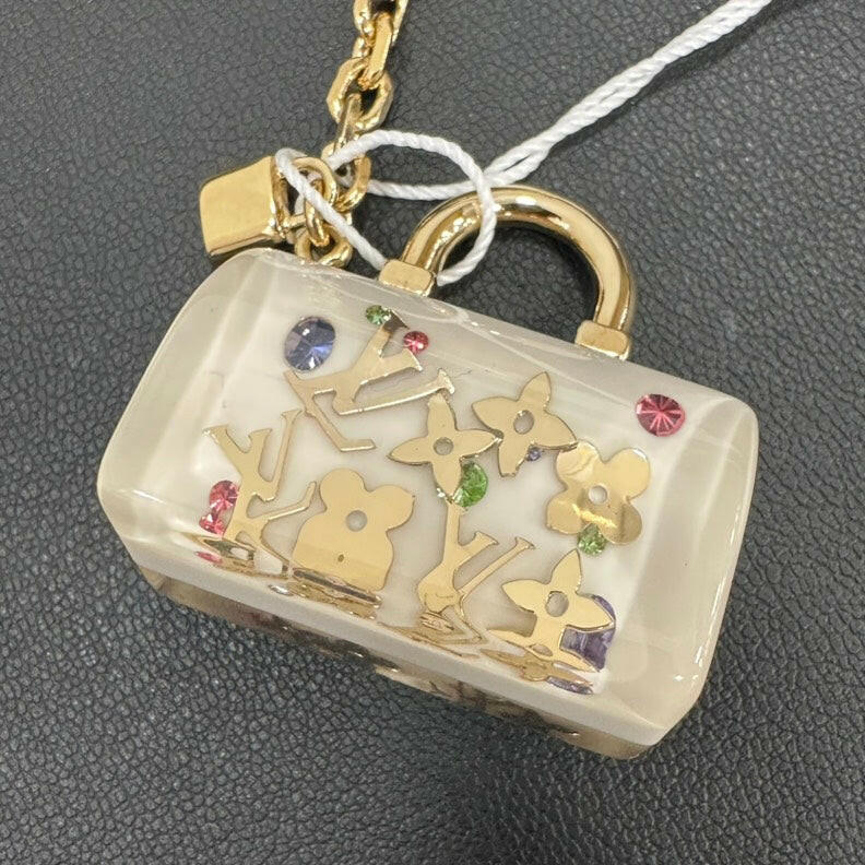 Louis Vuitton LV Speedy Bag Charm Beige Multicolor Mini Keychain Accessory.