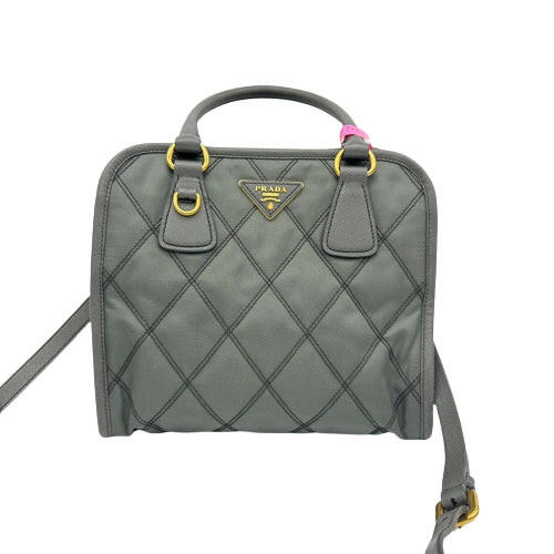 Prada Grey Quilted Tessuto Nylon Medium 2-Way Tote Bag with Detachable Strap.