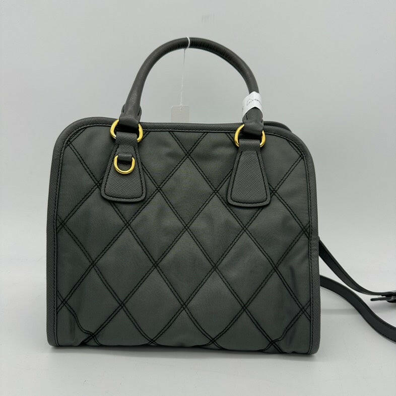 Prada Grey Quilted Tessuto Nylon Medium 2-Way Tote Bag with Detachable Strap.