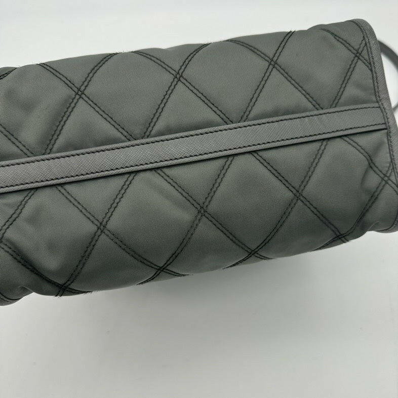 Prada Grey Quilted Tessuto Nylon Medium 2-Way Tote Bag with Detachable Strap.