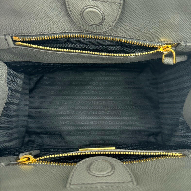 Prada Grey Quilted Tessuto Nylon Medium 2-Way Tote Bag with Detachable Strap.