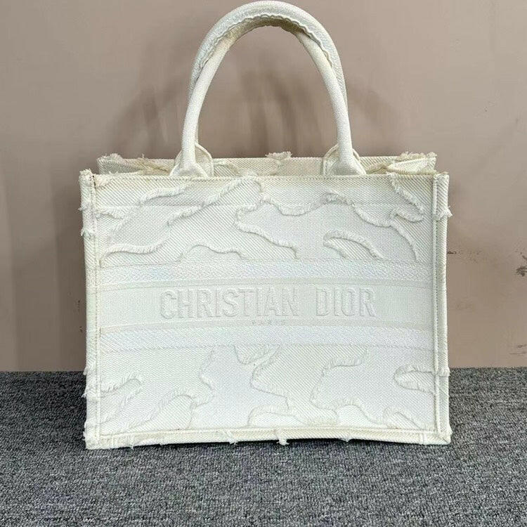 Christian Dior Book Tote Bag White Canvas, Large Size.