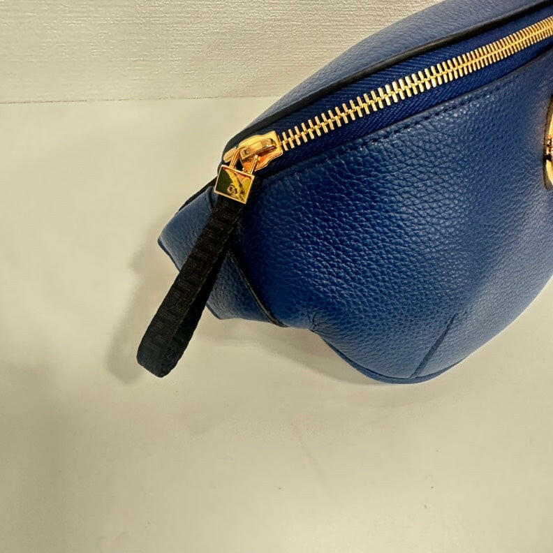 Versace Blue Leather Bumbag with Gold Medusa Detail.