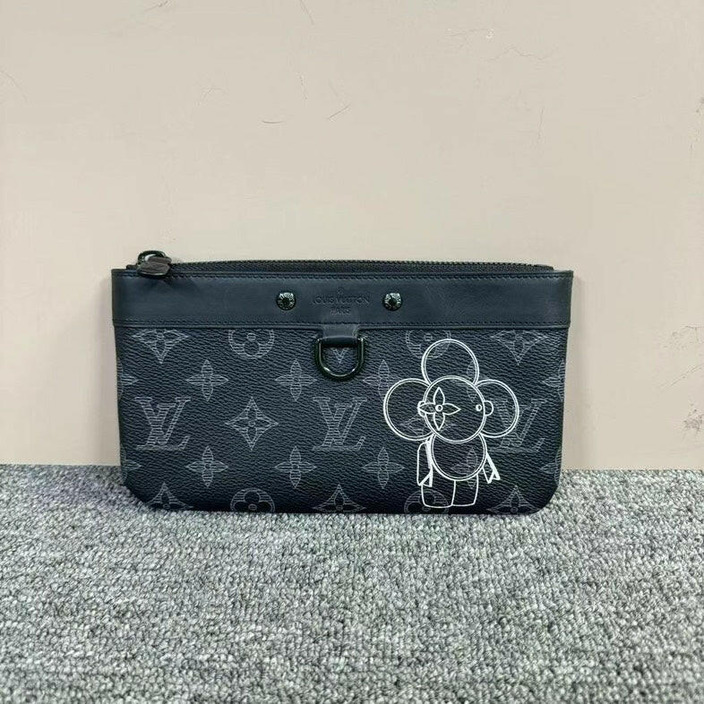 Louis Vuitton Monogram Black Clutch with Cartoon Design, Small Size.