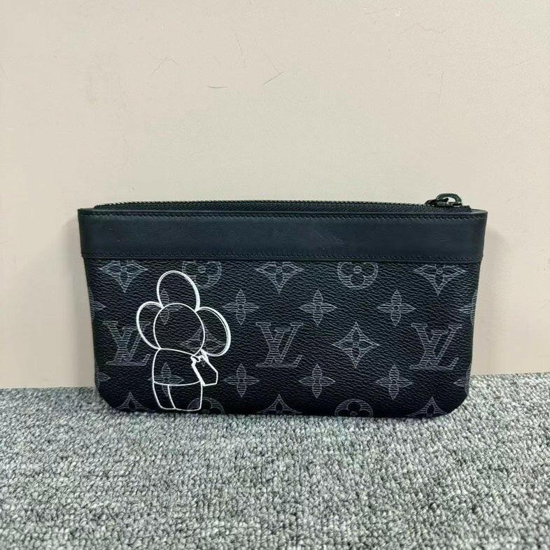 Louis Vuitton Monogram Black Clutch with Cartoon Design, Small Size.