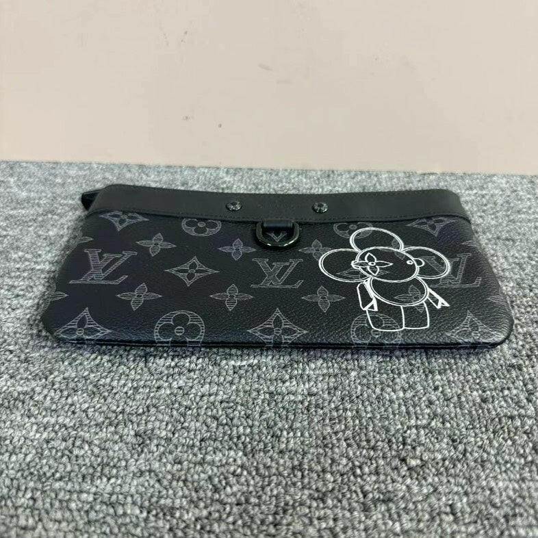 Louis Vuitton Monogram Black Clutch with Cartoon Design, Small Size.