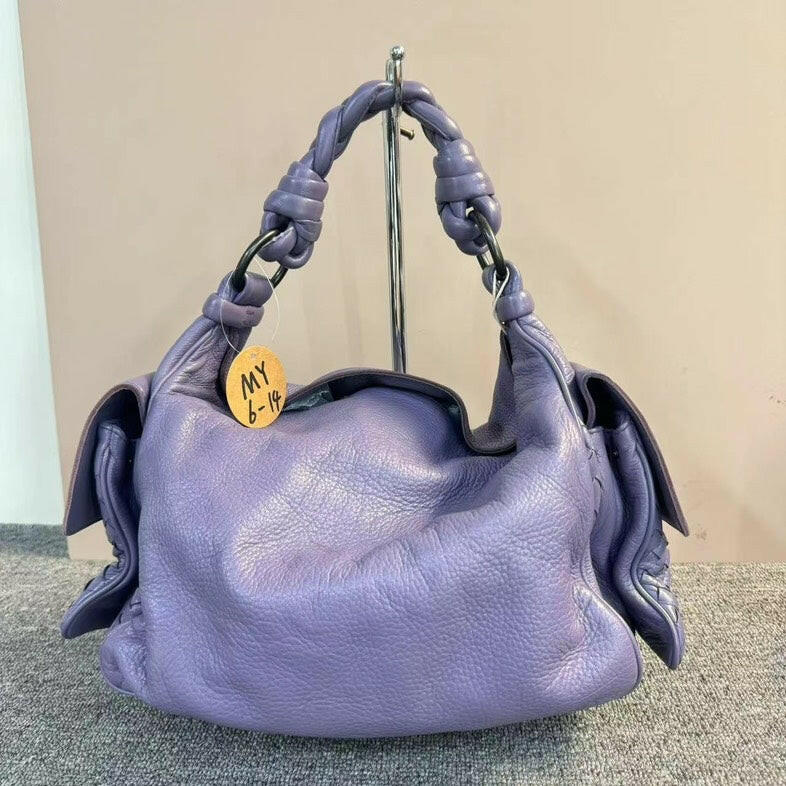 Bottega Veneta Medium Purple Shoulder Bag with Braided Handles.