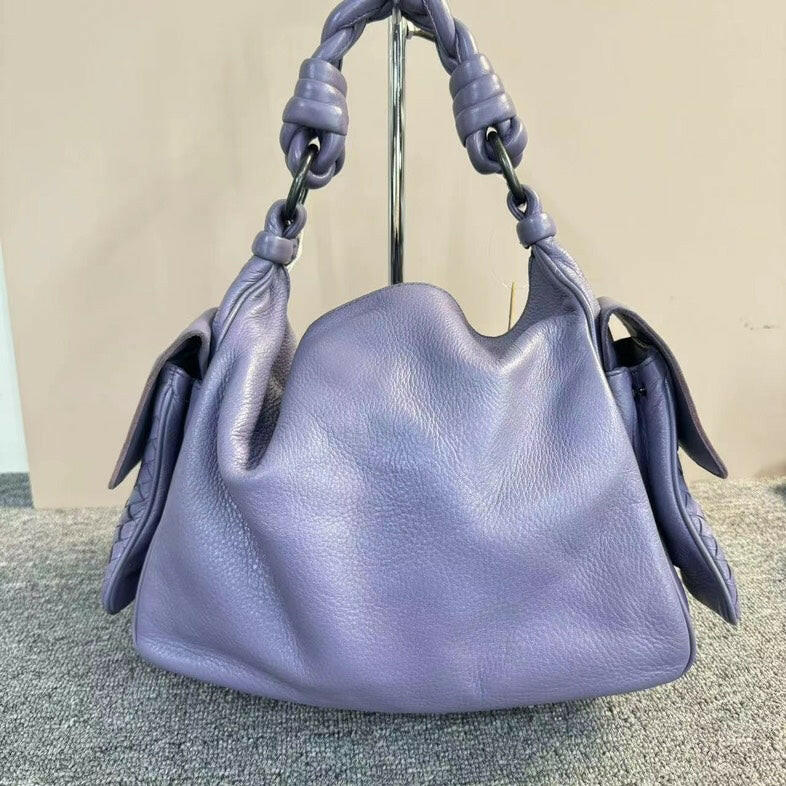 Bottega Veneta Medium Purple Shoulder Bag with Braided Handles.