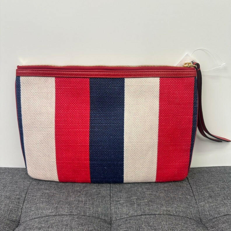 Gucci Canvas Leather Clutch Red, White, Blue Stripes 8"x11" Zipper Closure Clutch Bag.