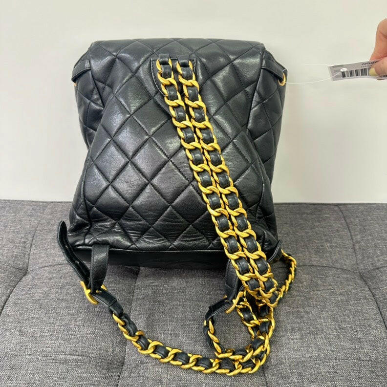 Chanel Vintage Black Lambskin Double Turn-Lock Backpack Medium.