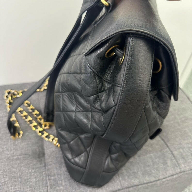 Chanel Vintage Black Lambskin Turn-lock Chain Backpack.