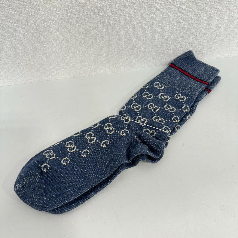 Gucci GG Socks - Blue with Red Accents, One Size Fits All.