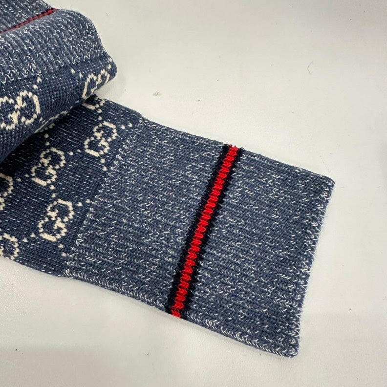 Gucci GG Socks - Blue with Red Accents, One Size Fits All.