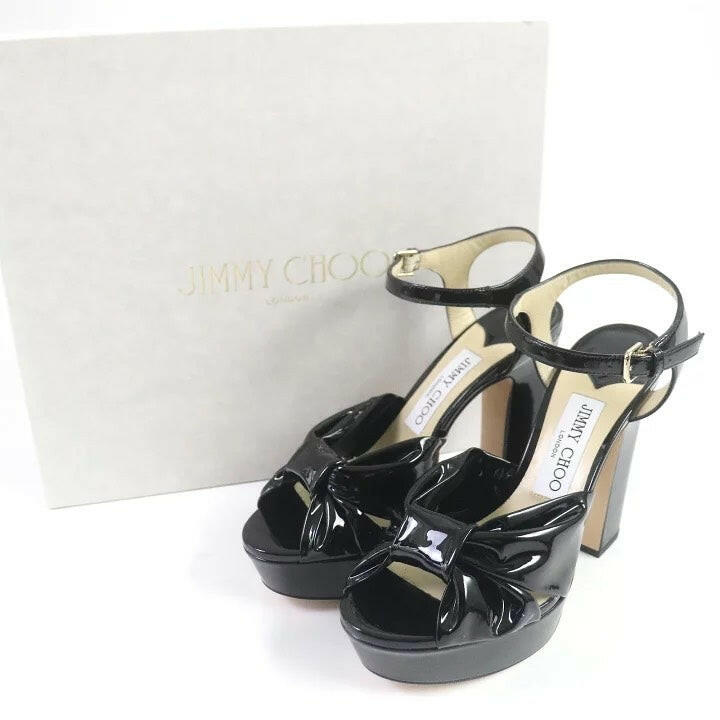 Jimmy Choo Black Strappy Open-Toe Heels Size 36.5 Sandals.