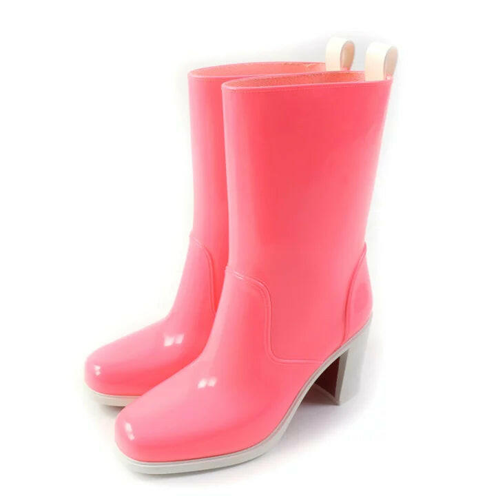 Christian Louboutin Women's Pink Rain Boots, Size 39 - Stylish Waterproof Booties.